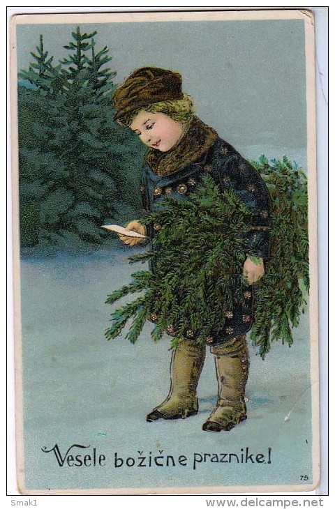 AK WEIHNACHTEN KINDER JUNGE MIT EINER Weihnachtsbaum In Gesamtstruktur  GEPRÄGT ALTE POSTKARTE 1917 - Sonstige & Ohne Zuordnung