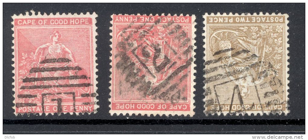 CAPE Of GOOD HOPE, Barred Numeral Postmark Nrs 1, 2, 4 (wmk Crown CA) - Kaap De Goede Hoop (1853-1904)