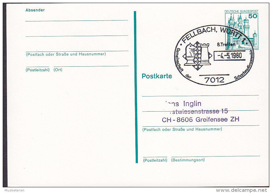 Germany Postal Stationery Ganzsache Entier FELLBACH 1980 Chess Schach Échecs - Postcards - Used