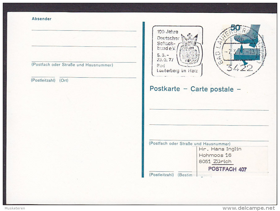 Germany Postal Stationery Ganzsache Entier BAD LAUTERBERG Im Harz 1977 Chess Schach Échecs - Cartoline Illustrate - Usati