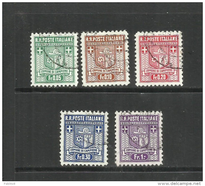 EMISSIONI LOCALI AUTONOME CAMPIONE 1944 STEMMA DEL COMUNE COAT OF ARMS ARMOIRIES SERIE COMPLETA COMPLETE SET USATA USED - Local And Autonomous Issues