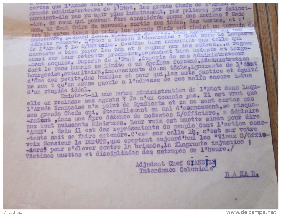 1951 Dakar Lettre à Député Giansily Né à LOZZI(Calacuccia)Corse Corsica-104/24é Régiment Infanterie Coloniale - Documents