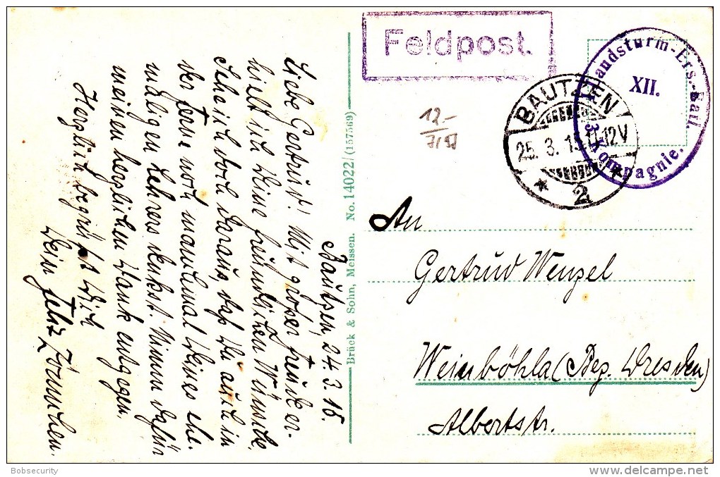 == Bautzen Feldpost Landsturm 1915 - Bautzen