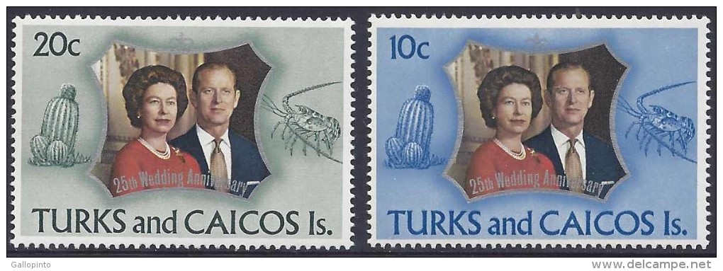 TURKS & CAICOS 25th WEDDING ANNIVERSARY Of QUEEN ELIZABETH II MNH 1972 - Turks And Caicos