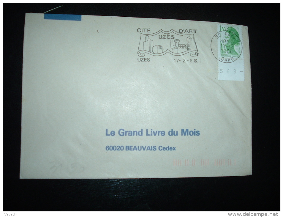 LETTRE TP LIBERTE DE GANDON 1,80 BORD NUMEROTE 549- OBL.MEC.17-2-1986 UZES (30 GARD) - 1982-1990 Liberté De Gandon