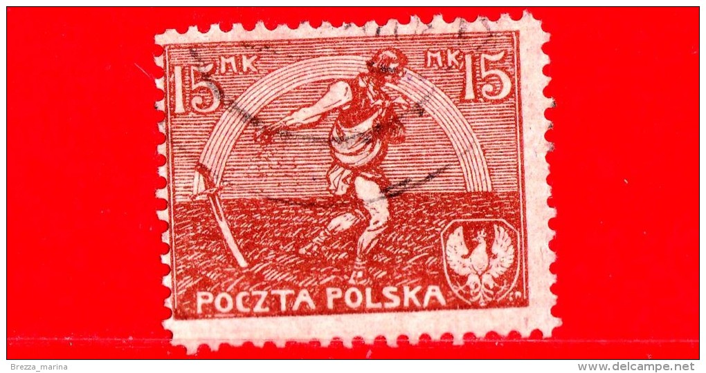 POLONIA - POLSKA - Usato - 1921 - Agricoltura - Semina - Sowing Man - 15 Mk - Usados