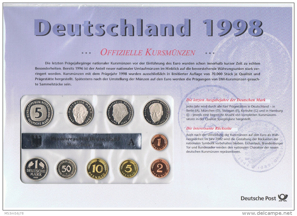 Deutsche Post - DM Satz 1998 In PP - Prägestätte A (Berlin) - Mint Sets & Proof Sets