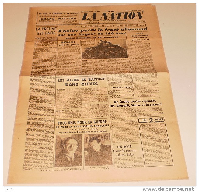 La Nation(du Centre-organe Du FN) Du 12 Février 1945. - Exlibris