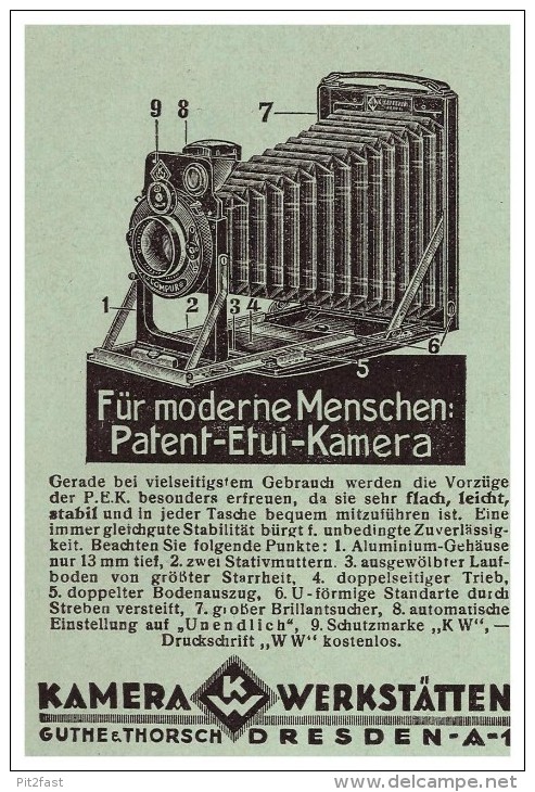 Original Werbung - 1926 - Guthe & Thorsch , Kamera-Werkstätten In Dresden , Patent-Etui-Kamera !!! - Fotoapparate