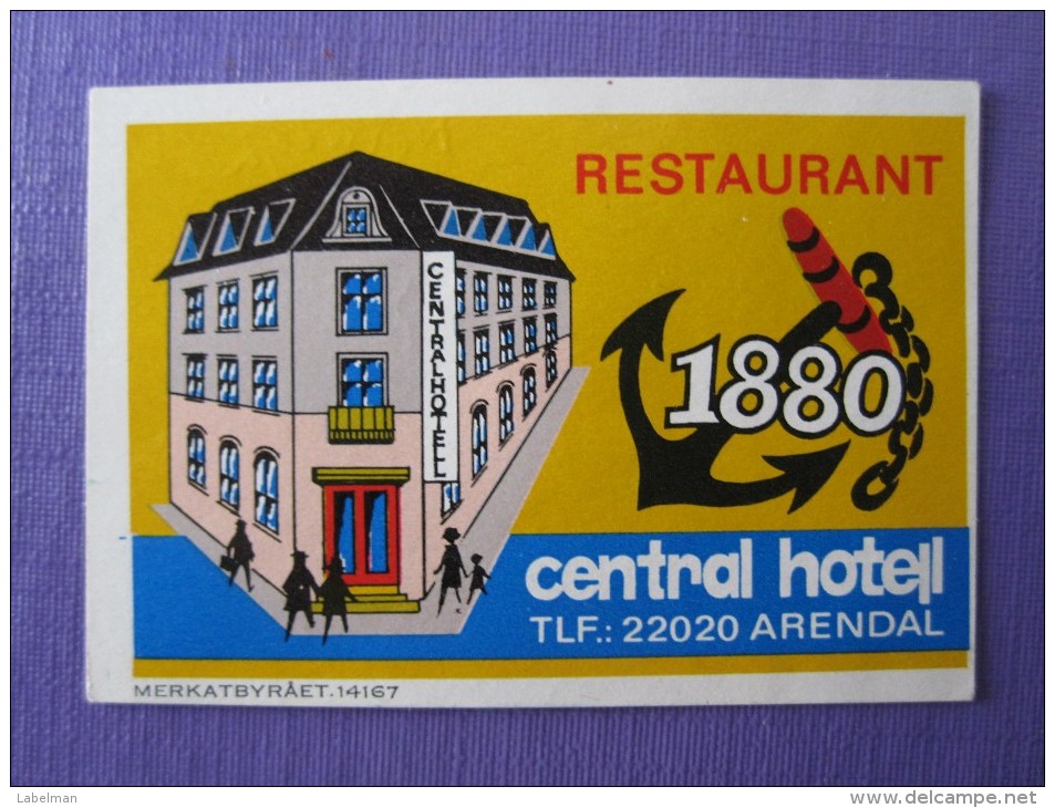 HOTEL HOTELLI HOTELL MOTEL MINI CENTRAL ARENDAL OSLO NORWAY NORGE DECAL STICKER LUGGAGE LABEL ETIQUETTE AUFKLEBER - Hotel Labels