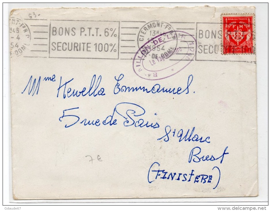 1954 - ENVELOPPE FM De CLERMONT FERRAND (PUY DE DOME) Avec CACHET "BATAILLON DE L´AIR 1/745" - Cachets Militaires A Partir De 1900 (hors Guerres)