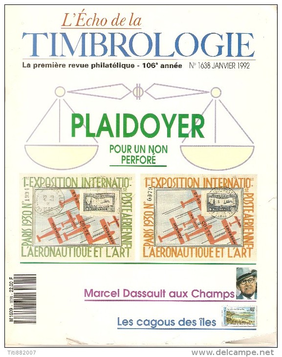 L' Echo De La Timbrologie   -    N°  1638   -    Janvier   1992 - Français (àpd. 1941)