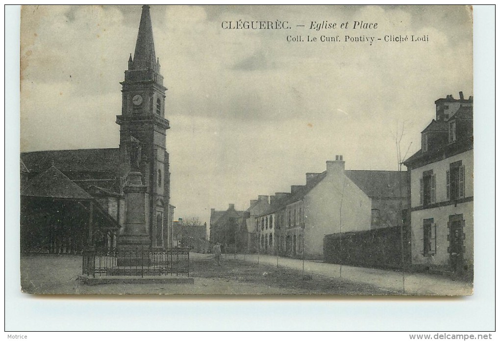 CLEGEREC - église Et Place (voir Cachet Dos Carte). - Cleguerec