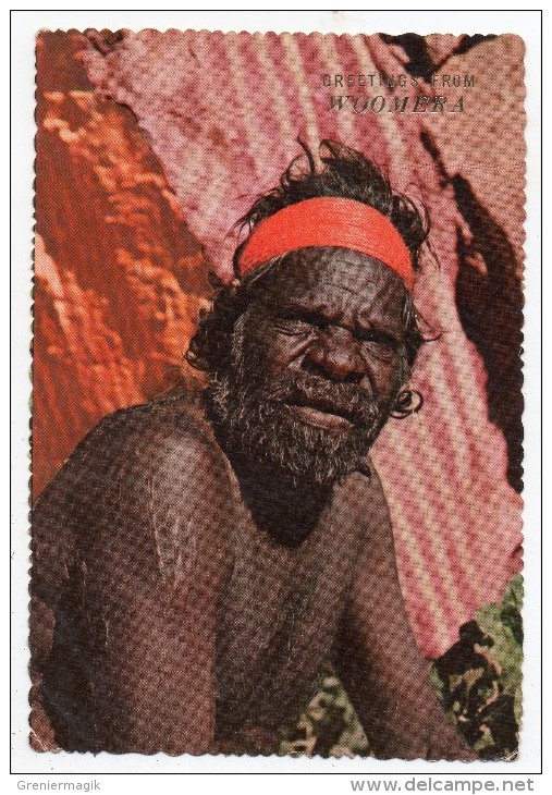 Cpsm - Australian Aboriginal Tribesman Northern Territory - Greetings From Woomera - Aborigène Australie - Oceanië