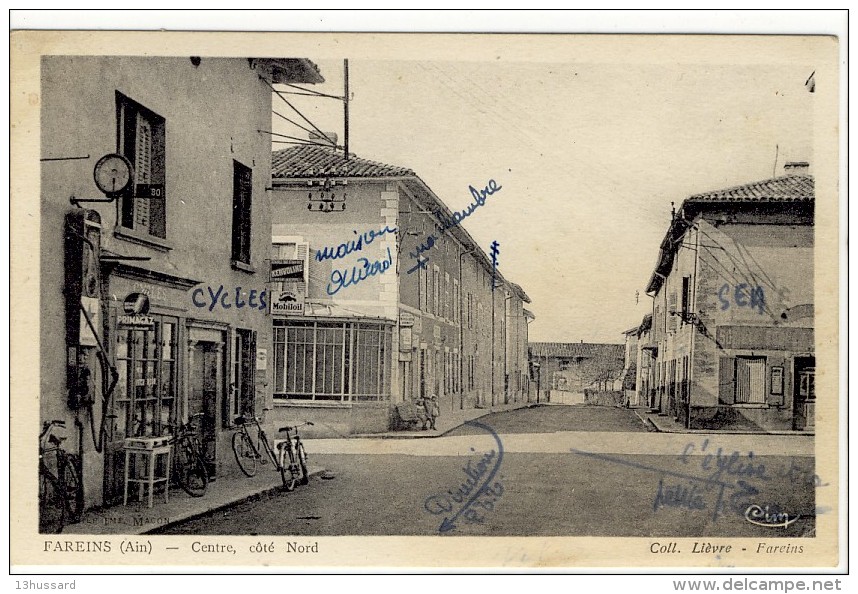 Carte Postale Ancienne Fareins - Centre, Coté Nord - Garage, Pompe à Essence - Unclassified