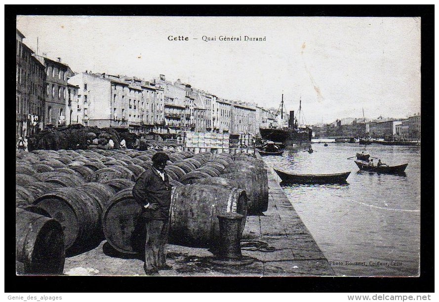 34  SETE, Quai Général Durand, Animée, Tonneaux De Vin , Bâteaux, Pointus, Photo Rouanet, écrite En 1916 - Sete (Cette)