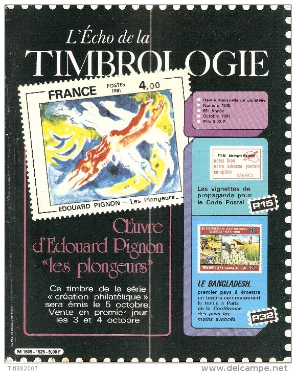 L' Echo De La Timbrologie   -    N°  1525  -   Octobre  1981 - Français (àpd. 1941)