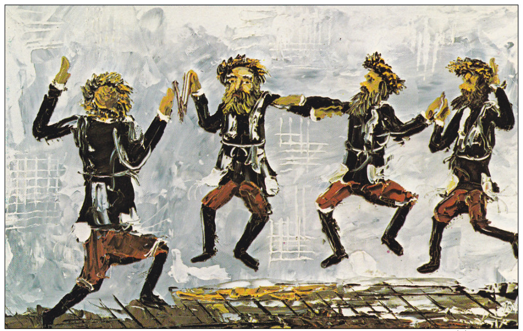 ARTIST Morris Katz, Jewish Theme Postcard; Dancing Chasidim, 1972 - Jewish