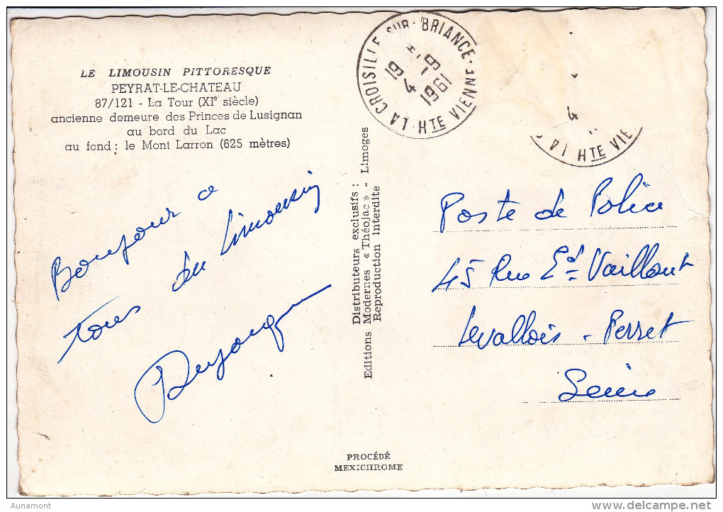 Francia--Peirat-le-Chateau--1961--La Tour Ancienne Des Princes De Lusignan--Cachet--La Croisille Sur Briance - Limoges