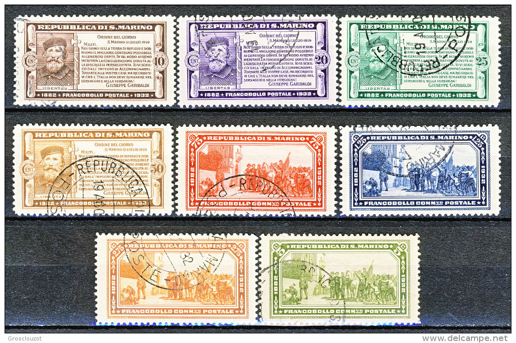 San Marino 1932 Cinquantenario Garibaldi Serie N. 168 - 175 USATI - Oblitérés