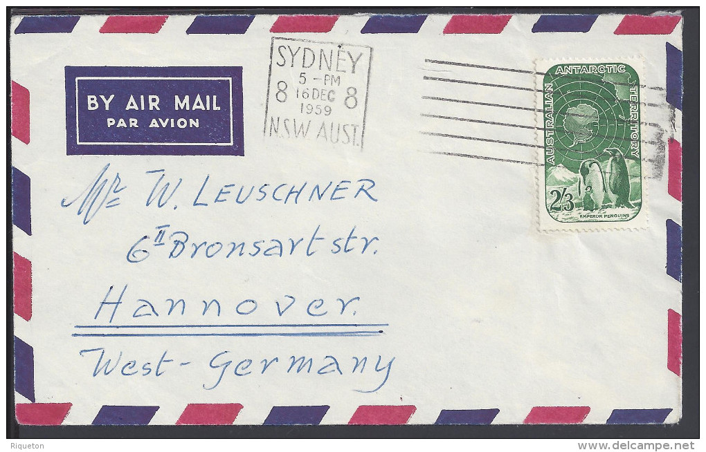 AUSTRALIE - 1959 - TIMBRE DES TERRITOIRES SUR LETTRE DE SYDNEY A DESTINATION DE HANNOVER (ALL) - - Marcophilie