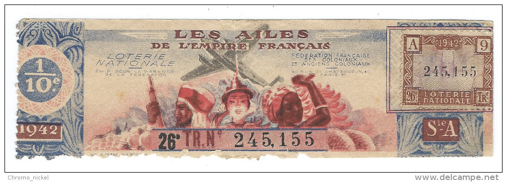 Cambodge Apsara Loterie Nationale France Empire Français APSARA 1942  Voir 2 Scans TB 150 X 45 Mm - Billets De Loterie