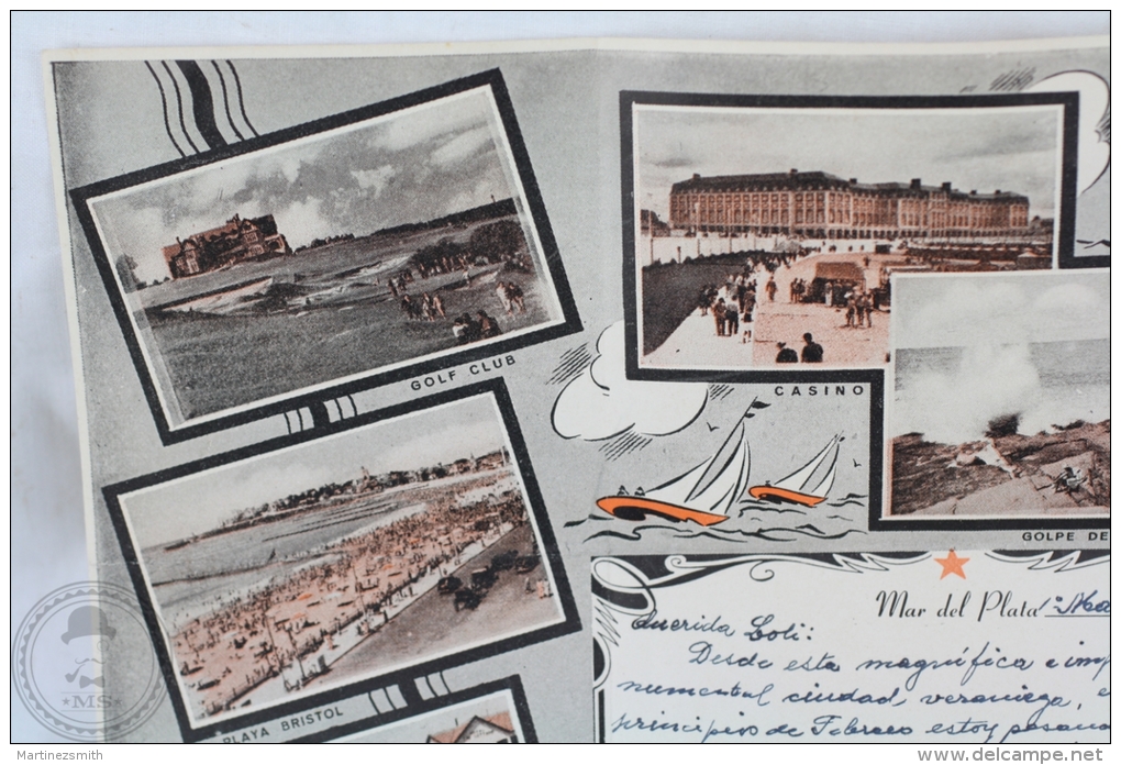Old & Rare 1957 Argentina Folded Postcard - Mar De Plata - Posted - Argentina