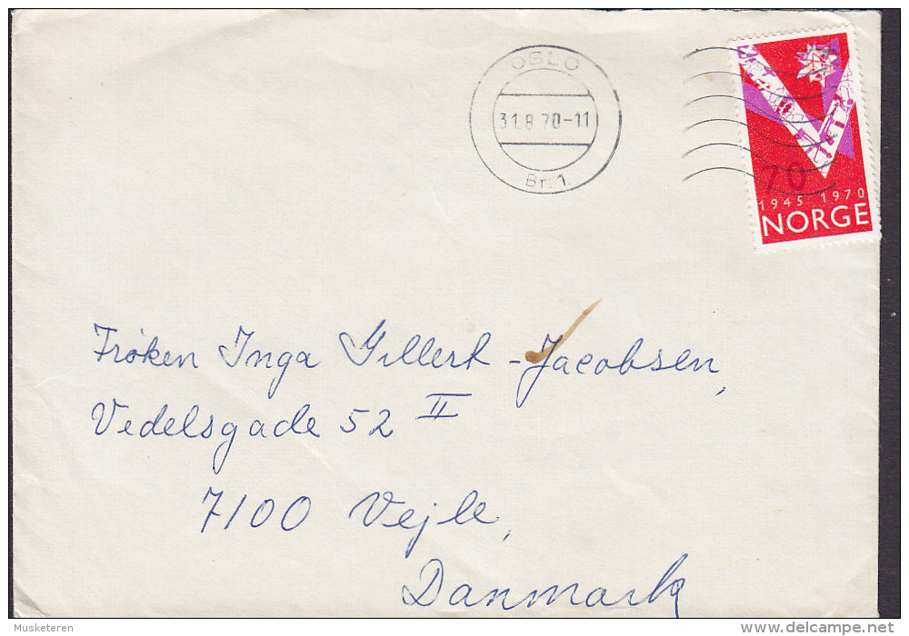 Norway OSLO 1970 Cover Brief To VEJLE Denmark Liberation Of German Occupation 35 Year Anniversary Stamp - Briefe U. Dokumente