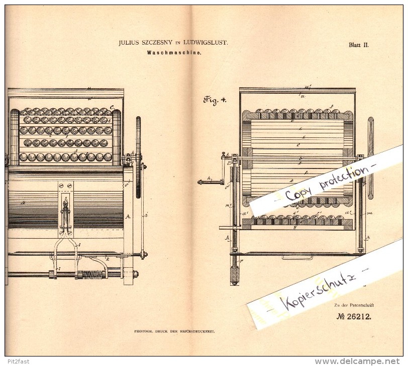 Original Patent - Julius Szczesny In Ludwigslust I. Mecklenburg , 1883 , Waschmaschine , Wäscherei !!! - Ludwigslust