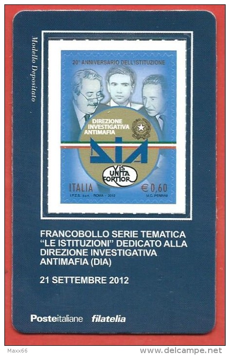 TESSERA FILATELICA ITALIA - 2012 - 20º Anniversario Della Direzione Investigativa Antimafia - DIA - Tessere Filateliche