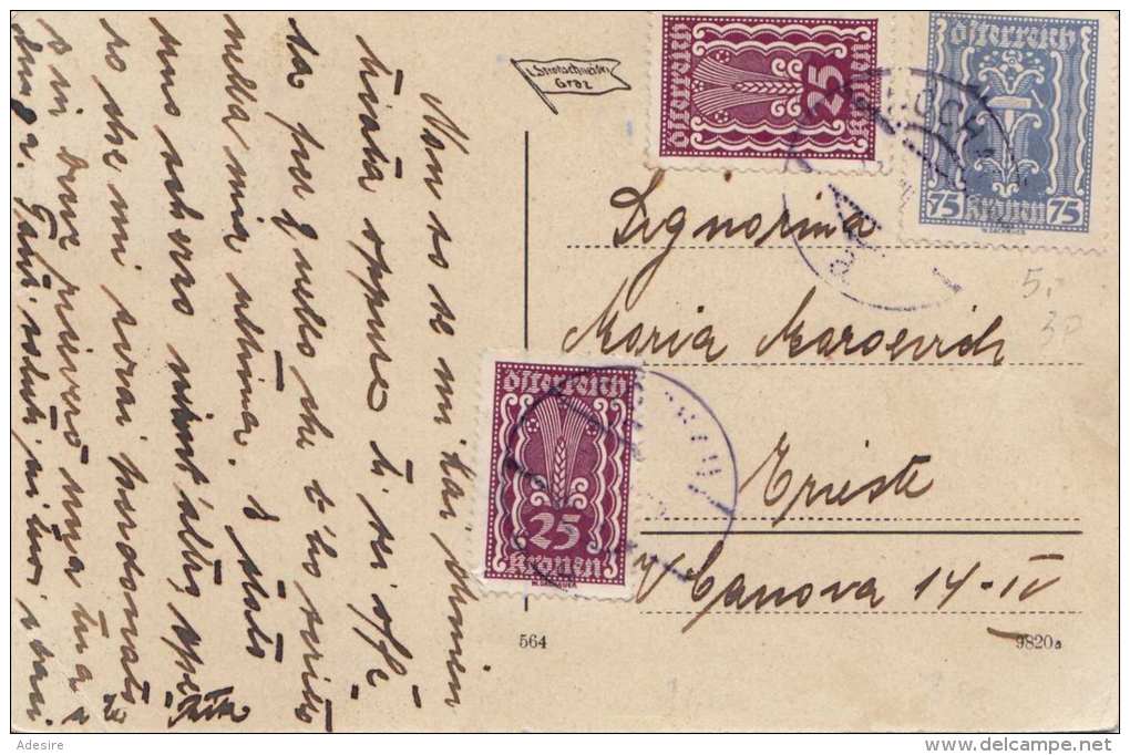 Österreich 1923 - Ank 371 (3x) + 376 Auf Ak Graz, Glockenturm - Briefe U. Dokumente