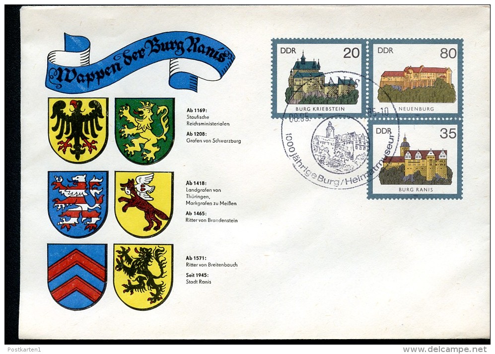 DDR U1-1-85 C2 UMSCHLAG Burgen Der DDR ZUDRUCK WAPPEN RANIS Sost. 1985  NGK 22,00 € - Private Covers - Used