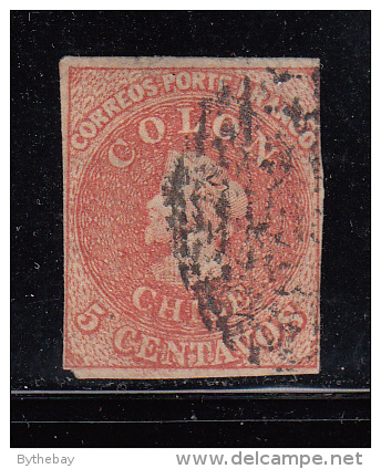 Chile Used Scott #14 5c Christopher Columbus - Close Cut At Right - Chili