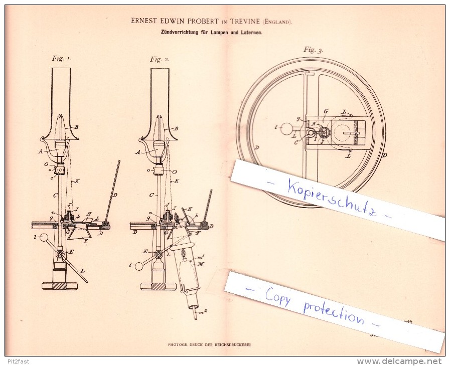 Original Patent - E. E. Probert In Trevine / Trefin , England , 1897 , Zündvorrichtung , Pembrokeshire !!! - Pembrokeshire