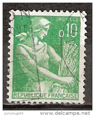 Timbre France Y&T N°1231 (05) Obl.  Moissonneuse.  10 C. Vert. Cote 0,15 € - 1957-1959 Moissonneuse