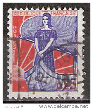 Timbre France Y&T N°1234 (06) Obl.  Marianne à La Nef.  25 C. Bleu Et Rouge. Cote 0,15 € - 1959-1960 Maríanne à La Nef