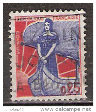 Timbre France Y&T N°1234 (07) Obl.  Marianne à La Nef.  25 C. Bleu Et Rouge. Cote 0,15 € - 1959-1960 Maríanne à La Nef