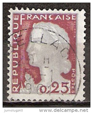 Timbre France Y&T N°1263 (11) Obl.  Marianne De Decaris. 0.25 Fc. Gris Clair Et Carmin Foncé. Cote 0,15 € - 1960 Maríanne De Decaris