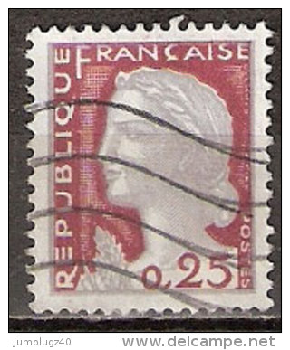 Timbre France Y&T N°1263 (13) Obl.  Marianne De Decaris. 0.25 Fc. Gris Clair Et Carmin Foncé. Cote 0,15 € - 1960 Maríanne De Decaris