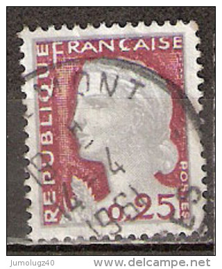 Timbre France Y&T N°1263 (20) Obl.  Marianne De Decaris. 0.25 Fc. Gris Clair Et Carmin Foncé. Cote 0,15 € - 1960 Marianne De Decaris