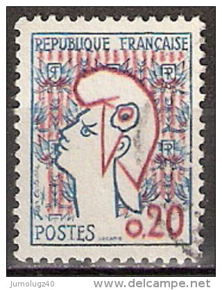 Timbre France Y&T N°1282 (06) Obl.  Marianne De Cocteau. 0.20 Fc. Bleu Et Rouge. Cote 0,15 € - 1961 Marianne Of Cocteau