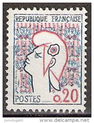 Timbre France Y&T N°1282 (07) Obl.  Marianne De Cocteau. 0.20 Fc. Bleu Et Rouge. Cote 0,15 € - 1961 Marianne Of Cocteau