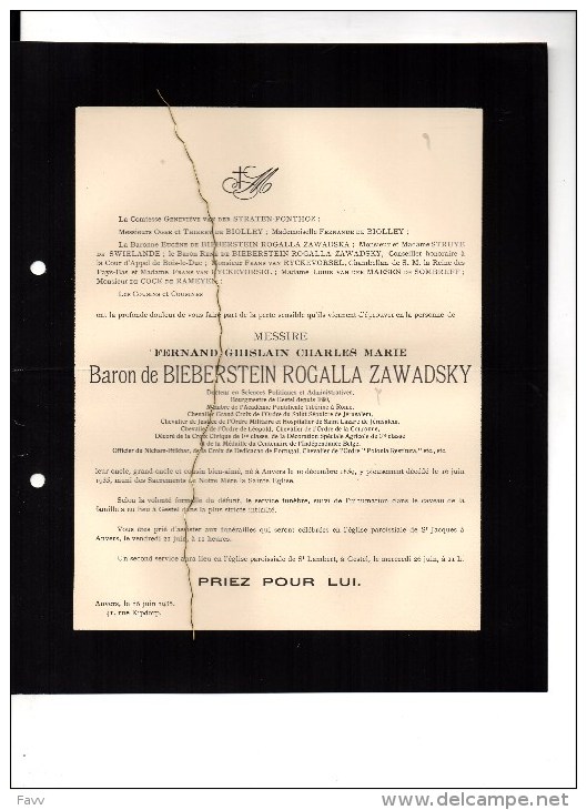 Fernand Baron De Bieberstein Rogalla Zawadsky Bourgmestre Gestel Depuis 1890 °Anvers 1859+16/6/1935 Straten Ponthoz - Obituary Notices