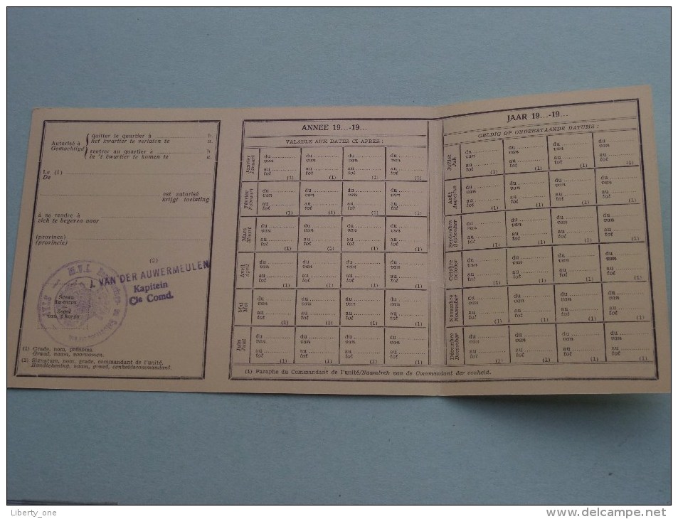 Carte Des Conges GUNSTverlof- En Vergunningskaart 2 ADM Cie Klein Kasteeltje ( BLANCO Afgestempeld ) !! - Documentos