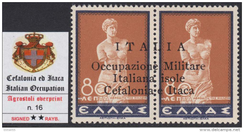 ITALY - CEFALONIA E ITACA - N.16 Sopr. Di Agrostoli - Cv 600 Euro - Firmato RAYBAUDI - GOMMA INTEGRA - MNH** - Cefalonia & Itaca