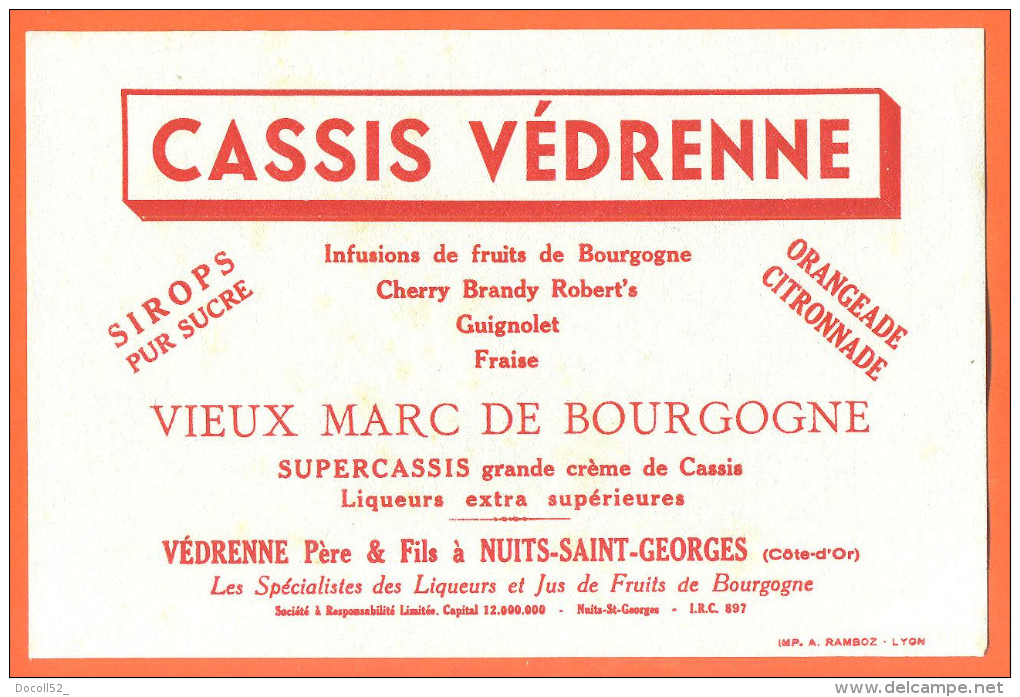 Buvard Cassis Vedrenne "  Vieux Marc De Bourgogne à Nuits Saint Georges  " - Alimentaire