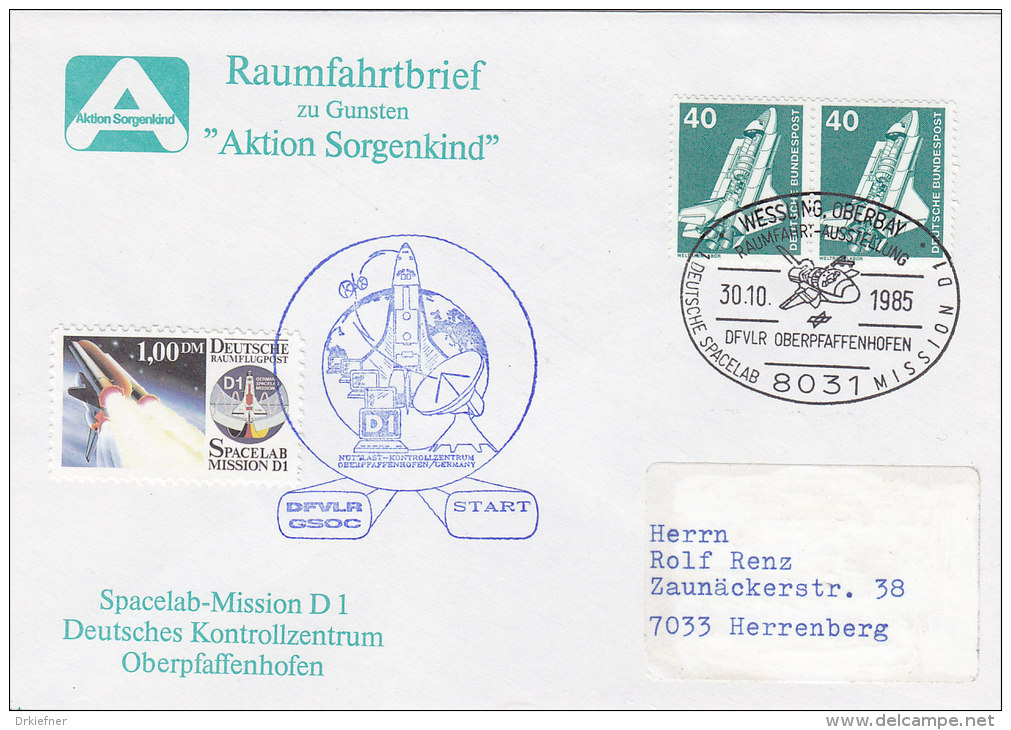 Raumflugpost SPACELAB Mission D1, Startstempel Und Sonderstempel: Wessling DFVLR Oberpfaffenhofen 30.10.1985 - Etats-Unis