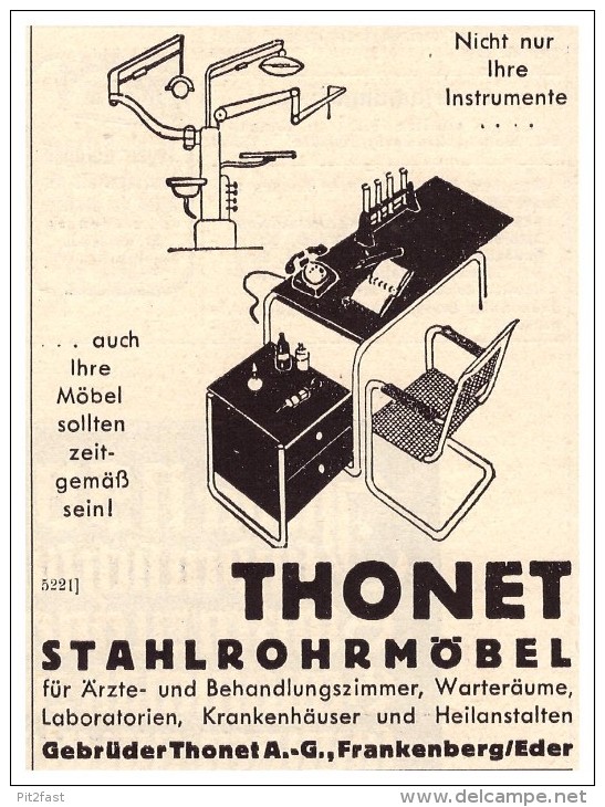 Original Werbung - 1938 - Thonet Stahlrohrmöbel In Frankenberg A. Eder , Möbel , Krankenhaus , Arzt , Heilanstalt !!! - Frankenberg (Eder)