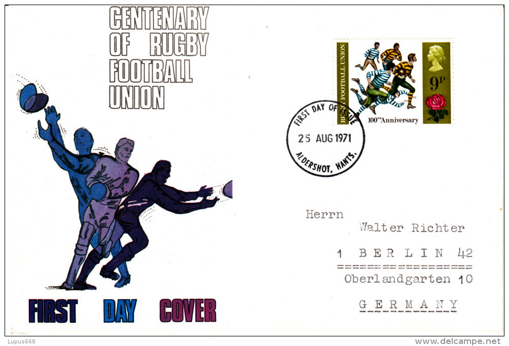 Großbritannien 1971 MiNr.582  FDC ;  100 Jahre Rugby- Fußball- Verband - 1971-1980 Dezimalausgaben