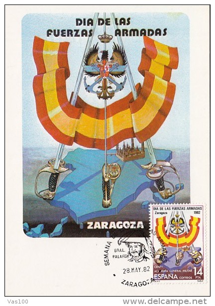 ARMY DAY, COAT OF ARMS, CM, MAXICARD, CARTES MAXIMUM, 1982, SPAIN - Tarjetas Máxima